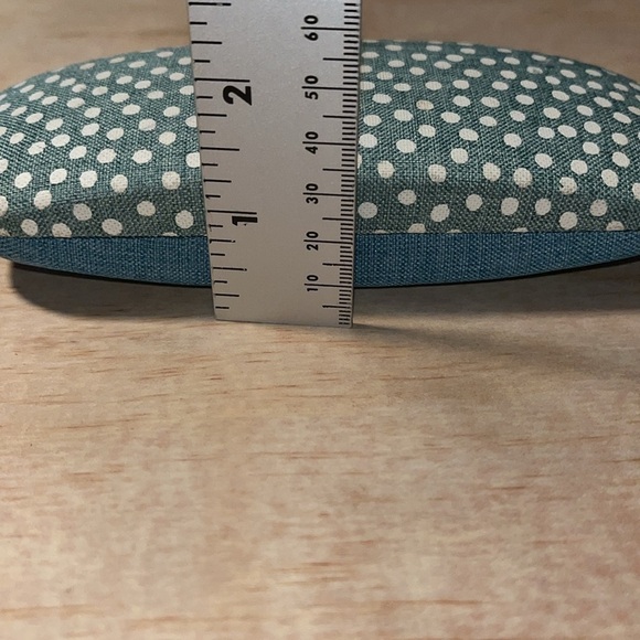 Eyeglass or sunglass case teal with white polka bots and glasses detailing - Picture 5 of 6